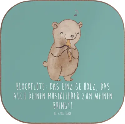 Produktbild von Mr. & Mrs. Panda Tischuntersetzer Blockflöte Humor - Meeresbrise - Geschenk, Musikschule, Instrument, bieruntersetzer, Bassblockflöte, Lernen, Untersetzer Gläser, für