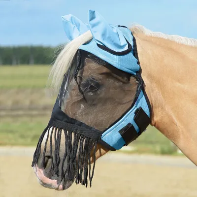 Produktbild von BUSSE Fliegenmaske Fly Cover Fransen Gap II Fliegenhaube Hellblau/Schwarz VB