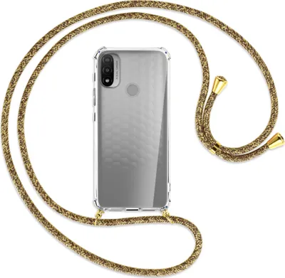 Produktbild von Handykette Backcover-Schutzhülle mit Band (Metall goldfarben) für Motorola Moto E20 (XT2155) - braun+beige