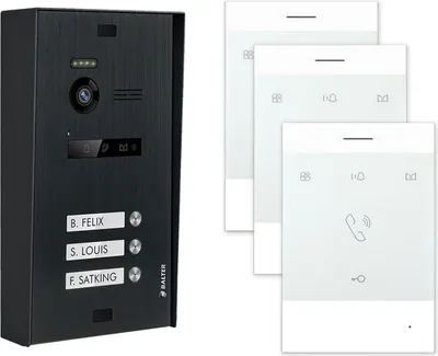 Produktbild von BALTER EVO Aufputz Schwarz 2-Draht BUS Talk Analoge Sprechstelle Türsprechanlage Set 3 Familienhaus