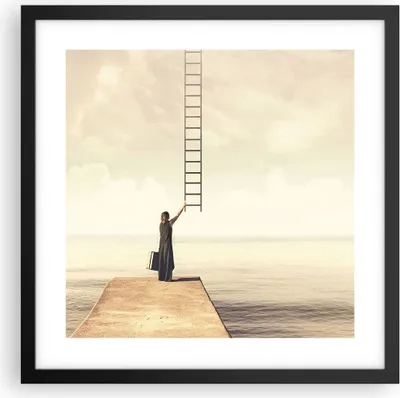 Produktbild von Gerahmtes Poster - Schwarzer Rahmen - Symbol Frau Leiter - 40x40 cm - Wand Bild - Wanddeko - Wandbilder - Kunstposter - Wandposter - Bilderrahmen - Bilder - Kunstdruck - Wandbild - P2BAC40x40-4339