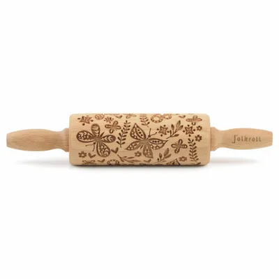 Image de Folkroll rouleau à pâte papillons, junior, 23 cm, rouleau à pâtisserie, rouleau à gaufrer, modèle, motif, rouleau, bois de hêtre, 330562