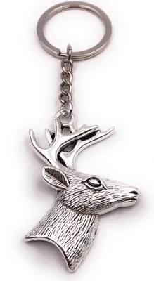 Produktbild von Onwomania Schlüsselanhänger Hirsch mit Geweih Reh Wildtier Weihnachten silber Anhänger Keychain