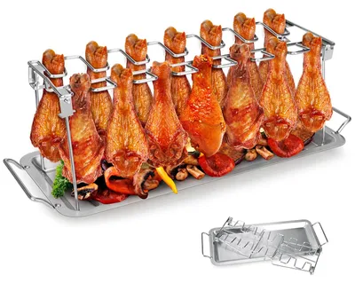 Image de Support en acier inoxydable pour poulets, pouvant contenir 14 morceaux de poulet (cuisses ou ailes), accessoire pour barbecue