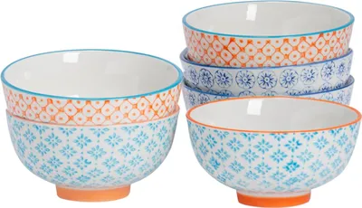 Produktbild von Nicola Spring handbedruckte Reisschüsseln – 12 cm – 3 Farben – 6er-Pack