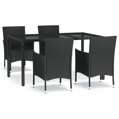 Produktbild von 5-tlg. Garten-Essgruppe mit Kissen Schwarz Poly Rattan