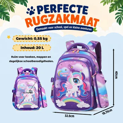 Imagen del producto de Mochila escolar para niñas, con diseño de unicornio, 40 cm, ligera, ideal para la escuela