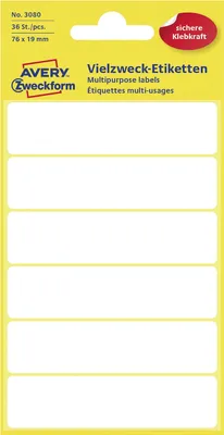 Image de Avery Zweckform® 3080 Étiquettes universelles 76 x 19 mm 6 feuilles/36 étiquettes blanches(P)