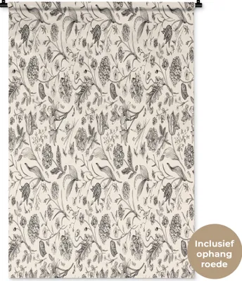 Produktbild von MuchoWow® Wandteppich Wandbehang Blumen - Schwarz - Weiß - Blätter 90x135 cm Tapisserie Dekoration Wandtuch - Baumwolle - Wandskulptur