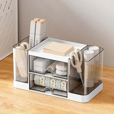 Produktbild von schreibtisch organizer mit schubladen, Multifunktionaler Tisch Schreibtisch mit Schublade,Büro Stiftehalter aus Kunststoff, Stifteköcher