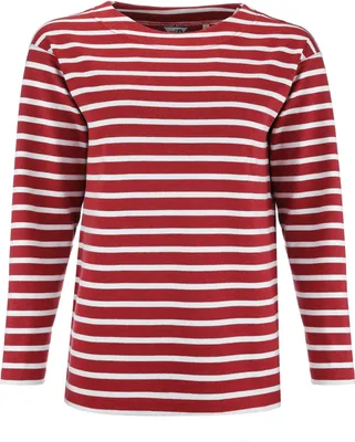 Produktbild von modAS Damen Shirt Bretonisches Damenshirt mit U-Boot Ausschnitt - Ringelshirt Streifenshirt Langarmshirt mit Streifen aus Baumwolle in Rotmeliert-Weiß Größe 44