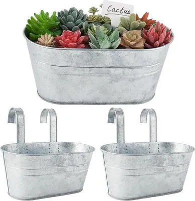 Produktbild von 2er Set Vintage Hängepflanzenkübel mit Haken für Balkon und Wand