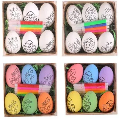 Image de Œufs de Pâques peints à la main - Papillon, fleur, lapin, artisanat