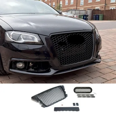 Kühlergrill Wabengrill SCHWARZ GLANZ + Emblem Halter für Audi A3 8P 2008-2013 – Produktansicht