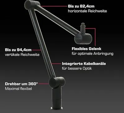 Image de Support de microphone professionnel - Support de microphone standard réglable, 112 x 5,8 x 8 cm