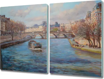 Produktbild von Coloray Hackbrett Kochplattenabdeckung Herdabdeckplatte 2x40x52 cm Schneidebrett Küchenbrett - Stadt Fluss Brücke Bäume