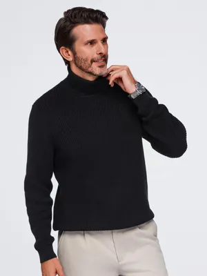 Image de OMBRE, pull à col en V, modèle classique, référence OM-SWTN-0189, couleur noire, taille L