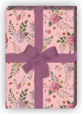 Produktbild von Romantisches Geschenkpapier Set mit Rosen und Röschen, rosa - G8518, 32 x 48cm