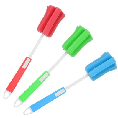 Immagine prodotto di Spazzola per bottiglie, spugna con manico lungo, confezione da 3 pezzi, lunghezza 29-34,5 cm