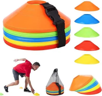 Zdjęcie produktu dla Zestaw pachołków treningowych - wielokolorowe - średnica 20 cm - wykonane z trwałego materiału PE - do treningów sportowych