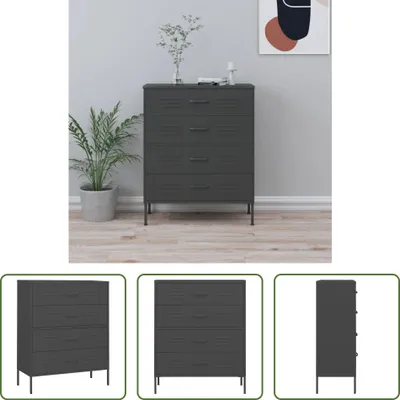 Image de The Living Store Commode anthracite 80x35x101,5 cm acier