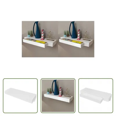 Produktbild von The Living Store Wandregal Hängeregal mit Schubladen 2 Stk. Weiß 80 cm