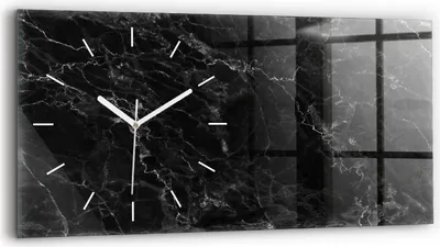 Produktbild von Wallfluent Wanduhr – Stilles Quarzuhrwerk - Uhr Dekoration Wohnzimmer Schlafzimmer Küche - Zifferblatt mit Strichen - weiße Zeiger - 60x30 cm - Dunkler Marmor