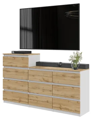 Produktbild von Kommodenset Weiß Matt / Wotan Eiche mit 10 Schubladen (6+4) – Großes Sideboard Set für Schlafzimmer & Wohnzimmer – GABRIEL