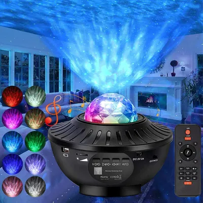 ROSNEK Musik LED Projektor Sternenhimmel Lampe mit Wasserwellen-Welleneffekt Lautsprecher