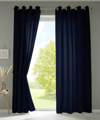 Produktbild von 2er Set Vorhänge Schal Ösen »Berlin« HxB 245x140 cm Dunkelblau Blickdicht Microsatin Lichtdurchlässig Uni Matt 20405N2