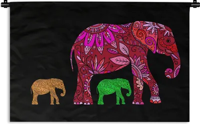 Produktbild von MuchoWow® Wandteppich Wandbehang Elefanten - Muster - Blumen - Pflanzen 120x80 cm Tapisserie Dekoration Wandtuch - Wanddekorationen - Wandtücher