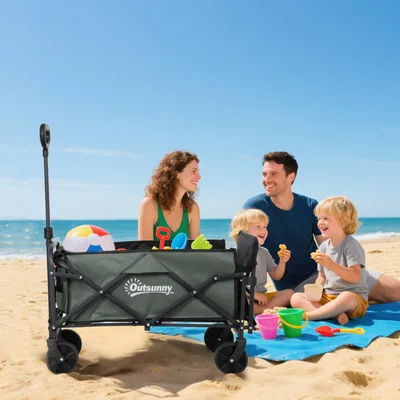 Produktbild von SUGIFT Bollerwagen klappbar, Transportwagen mit Plane und Seitentaschen, Stahl, Oxford-Polyester, Grün | 76 x 48 x 92 cm | 72 L | bis 90 kg