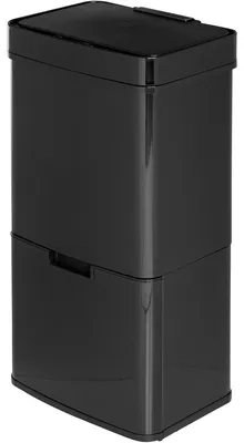 Zdjęcie produktu dla Klarstein Touchless - Kosz na śmieci z czujnikiem z czarnej stali nierdzewnej, 72 litry w 4 pojemnikach: 43 i 2 x 12,5 litra, Pojemnik na bioodpady z pokrywą: 4 litry, Automatyczne otwieranie, czarny