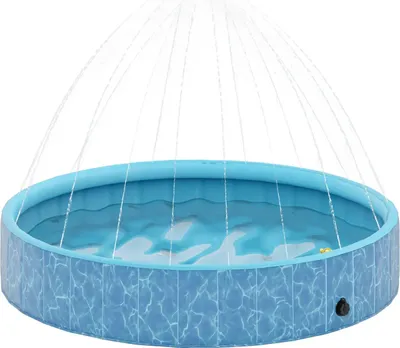 Produktbild von Hundepool Faltbar Planschbecken mit Brunnen- und Wasserpolsterdesign Ø160 x 30 cm Blau