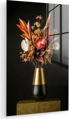 Produktbild von MuchoWow Glasbilder - Bilder auf Wandbild - Foto auf Glas Exotisch - Blumenstrauß - Vase - Gold 20x30 cm Wanddekoration aus Glas - Acrylglasbild - Acrylbilder - Acrylglas