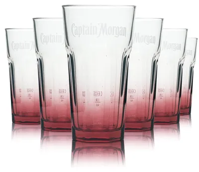 Produktbild von 6x Captain Morgan Glas 0,34l Tumbler Longdrink Cocktail Gläser Kontur Rottönung