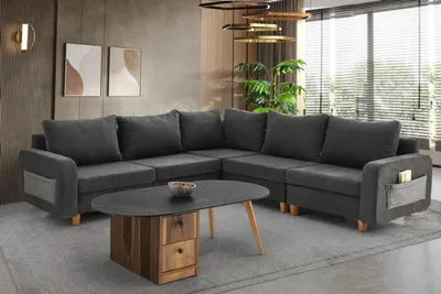 Produktbild von Couch Ecksofa L-Form Grau Stoffsofa Polstersofa Design Großes Sofa