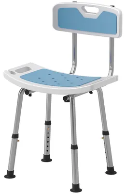 Produktbild von Duschstuhl fš¹r Senioren mit Rš¹ckenlehne, h?henverstellbar in 6 Positionen, Belastbarkeit 136 kg, geeignet fš¹r ?ltere und behinderte Menschen
