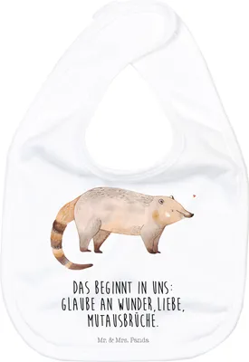 Produktbild von Mr. & Mrs. Panda Lätzchen Nasenbaer - Weiß - Geschenk, Schlabberlatz, Sabberlätzchen, Bär, Rüsselbär, Sabber, Tiere, Nasenbär, Nasenbären, Für Babys, Baumwoll-Lätzchen