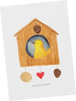 Produktbild von Mr. & Mrs. Panda Postkarte Vogel Haus - Weiß - Geschenk, Vogelhaus, Vögel, bildkarte, Lustige Sprüche, Castle, Ansichtskarten, Fotokarte, Wohnung, Postkarten, Zuhause
