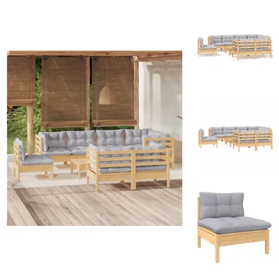 Produktbild von vidaXL 9-tlg. Garten-Lounge-Set mit Grauen Kissen Kiefer Massivholz -  Gartenmöbel-Sets
