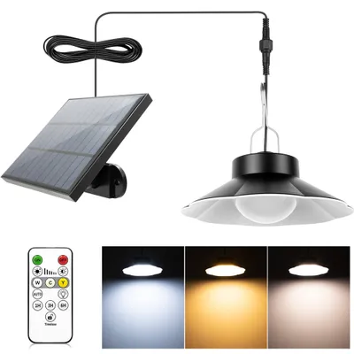 Produktbild von Solarlampe, LED Solar Pendelleuchte mit Dämmerungssensor, 3 Farbtemperaturen, 6 Helligkeitsmodi, Solar Hängeleuchte, IP65 Wasserdicht, Gartenleuchte