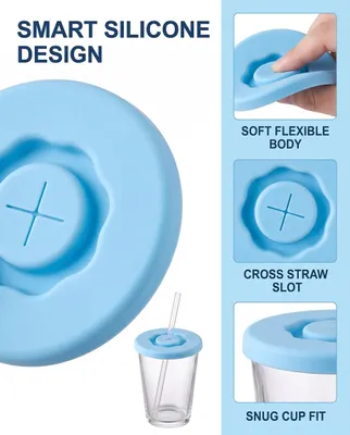 Image de Couvercles en silicone pour gobelets, lot de 4, hermétiques, avec ouverture pour paille, pour boissons
