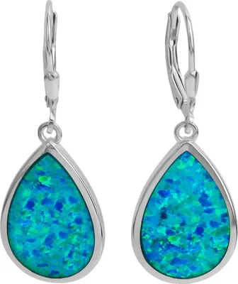 Produktbild von V Ohrhänger 925/- Sterling Silber 3,7cm weiß synth. Opal blau 025230042-2