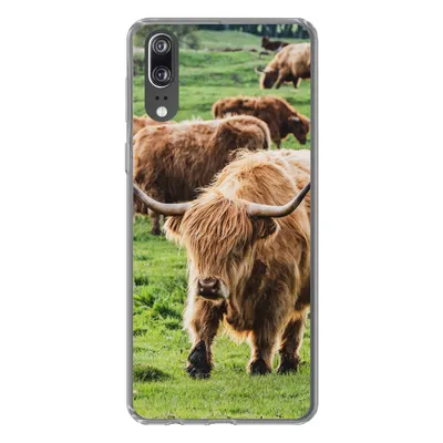 Produktbild von MuchoWow® Handyhülle Schutzhülle Hülle für Huawei P20 Schottische Highlander - Tiere - Gras Silikon Softcase Handy Hülle - Hardcover