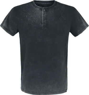 Produktbild von Black Premium by EMP Herren dunkelgraues T-Shirt mit Waschung und Knopfleiste L