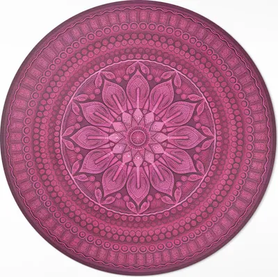 Produktbild von Dekoratives Mandala mit einer Blume, Boho-Muster – Vinyl Fußmatte – Ø 140cm – Rutschfest – Pflegeleicht & Langlebig