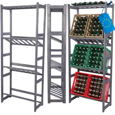 Produktbild von MODO24 Kombiregal Holz, 1 Flaschenablage, 3 Kistenböden, Standregal, Vorratsregal, Allzweckregal, Massivholz Kiefer, 175,4x70x33 cm, Grau, LSR