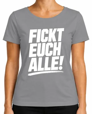 Imagen del producto de Camiseta para mujer, color gris, talla S, con el texto: "Que os jodan a todos. Divertido. Provocativo. Regalo. Declaración. Sarcasmo."