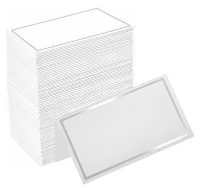 Tischkarten, 100 Stück, weiß, mit Silberfolie, 8,4x10,2 cm
